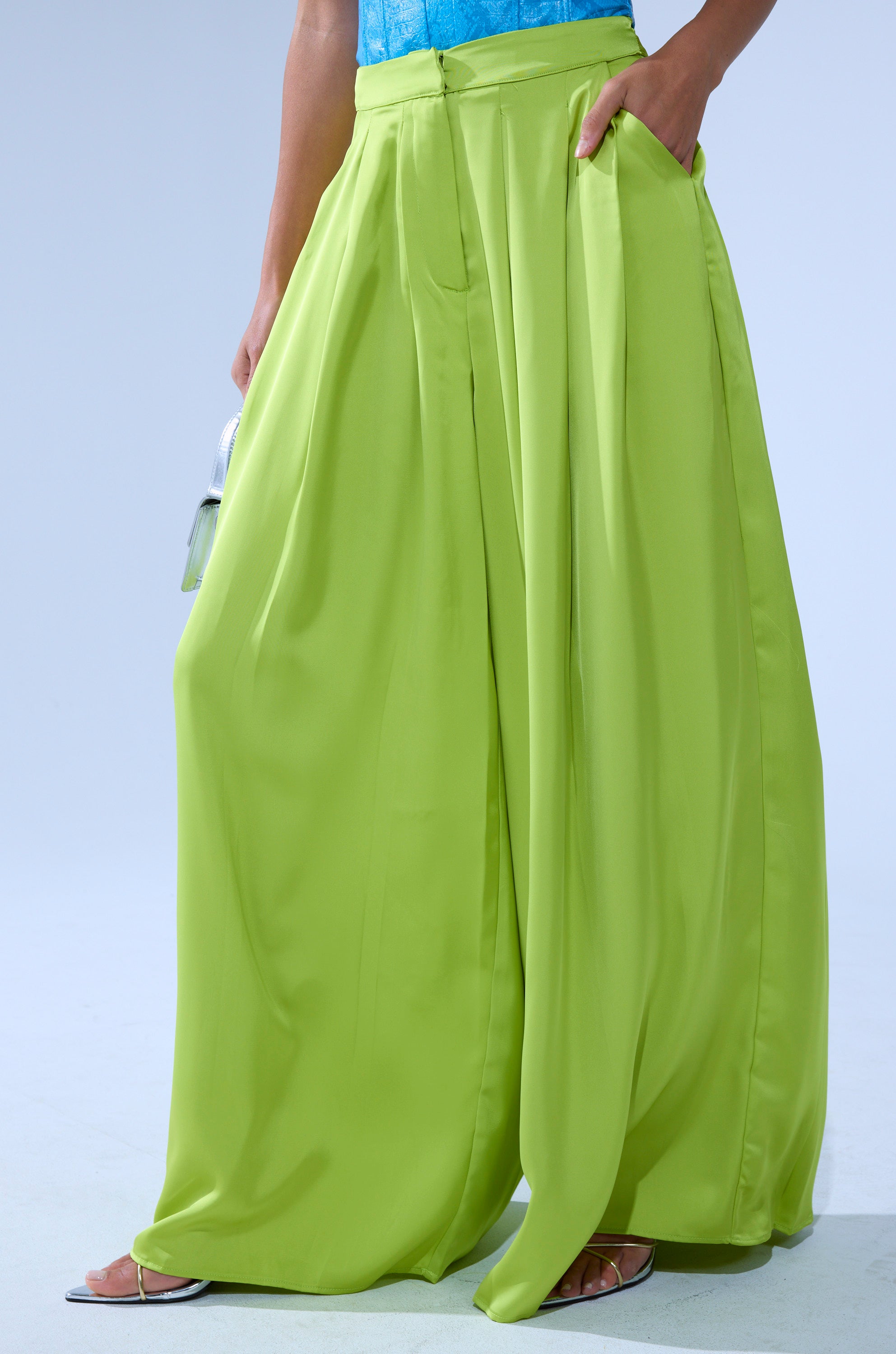 CHARTREUSE PLEATED PALAZZO PANT
