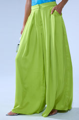 CHARTREUSE PLEATED PALAZZO PANT