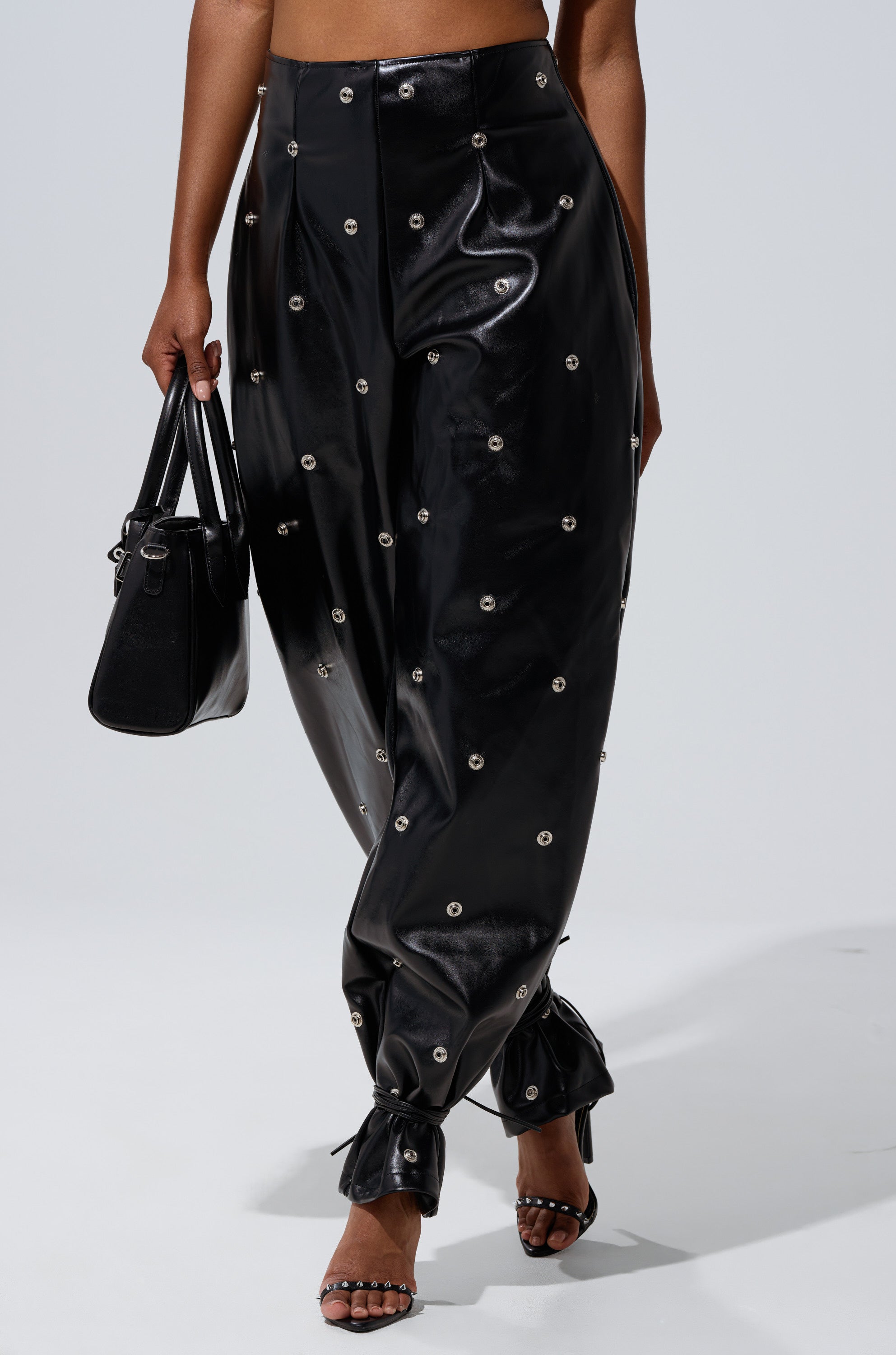 WORK IT BABY FAUX LEATHER BARREL PANT