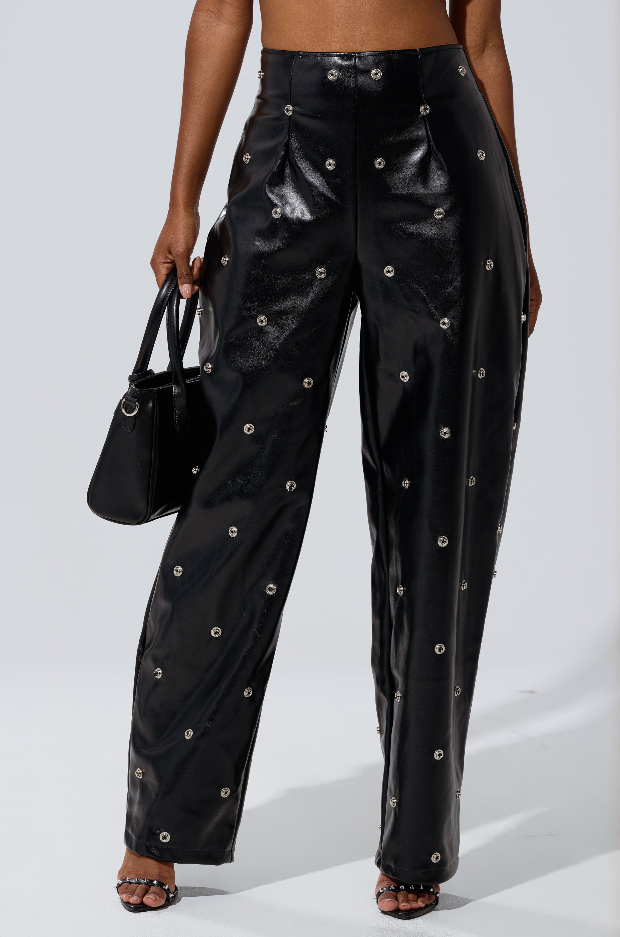 WORK IT BABY FAUX LEATHER BARREL PANT