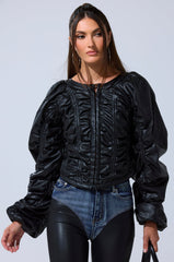 FAUX LEATHER CORSETED MOTO JACKET