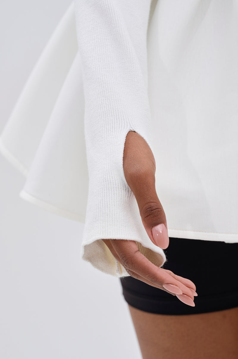 TWIN FLAME PEPLUM BOMBER IN WHITE