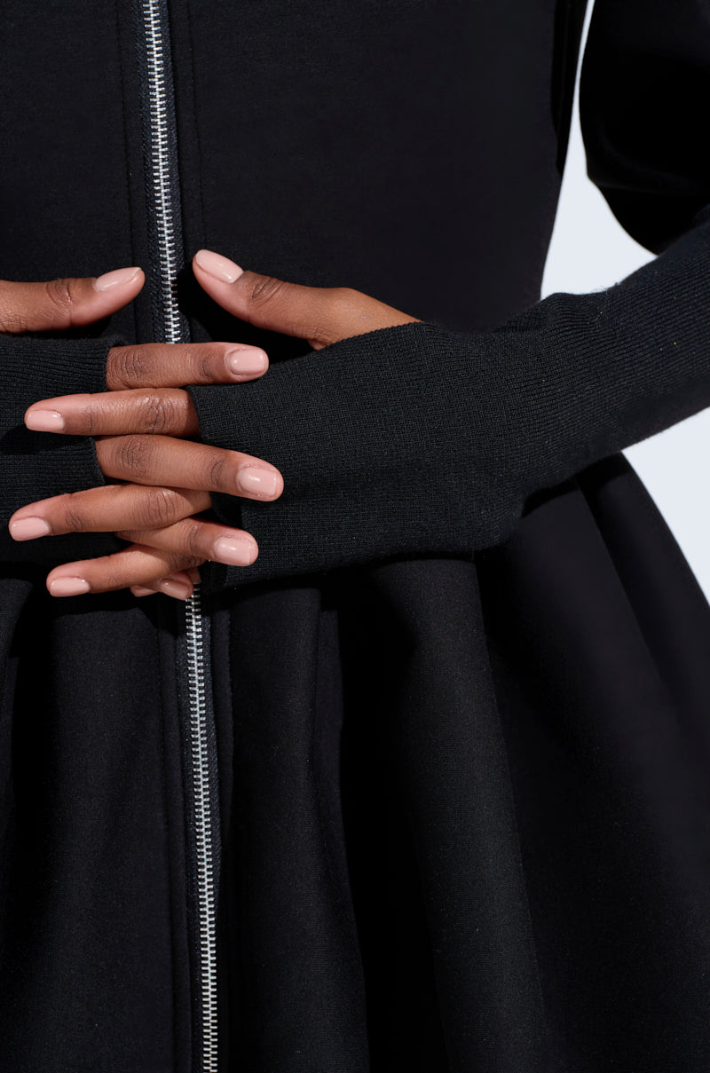 TWIN FLAME PEPLUM BOMBER IN BLACK