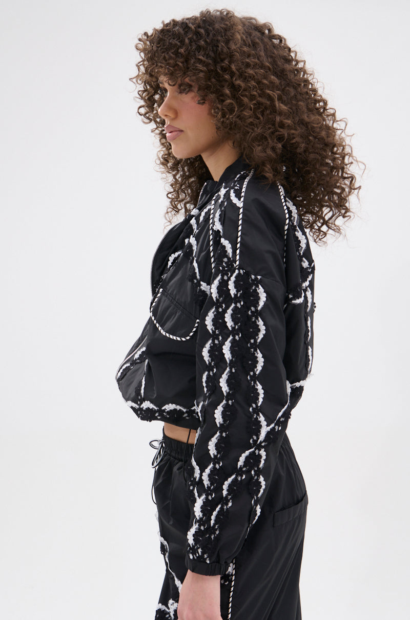 STRIKE OUT LACE TRIM BOMBER