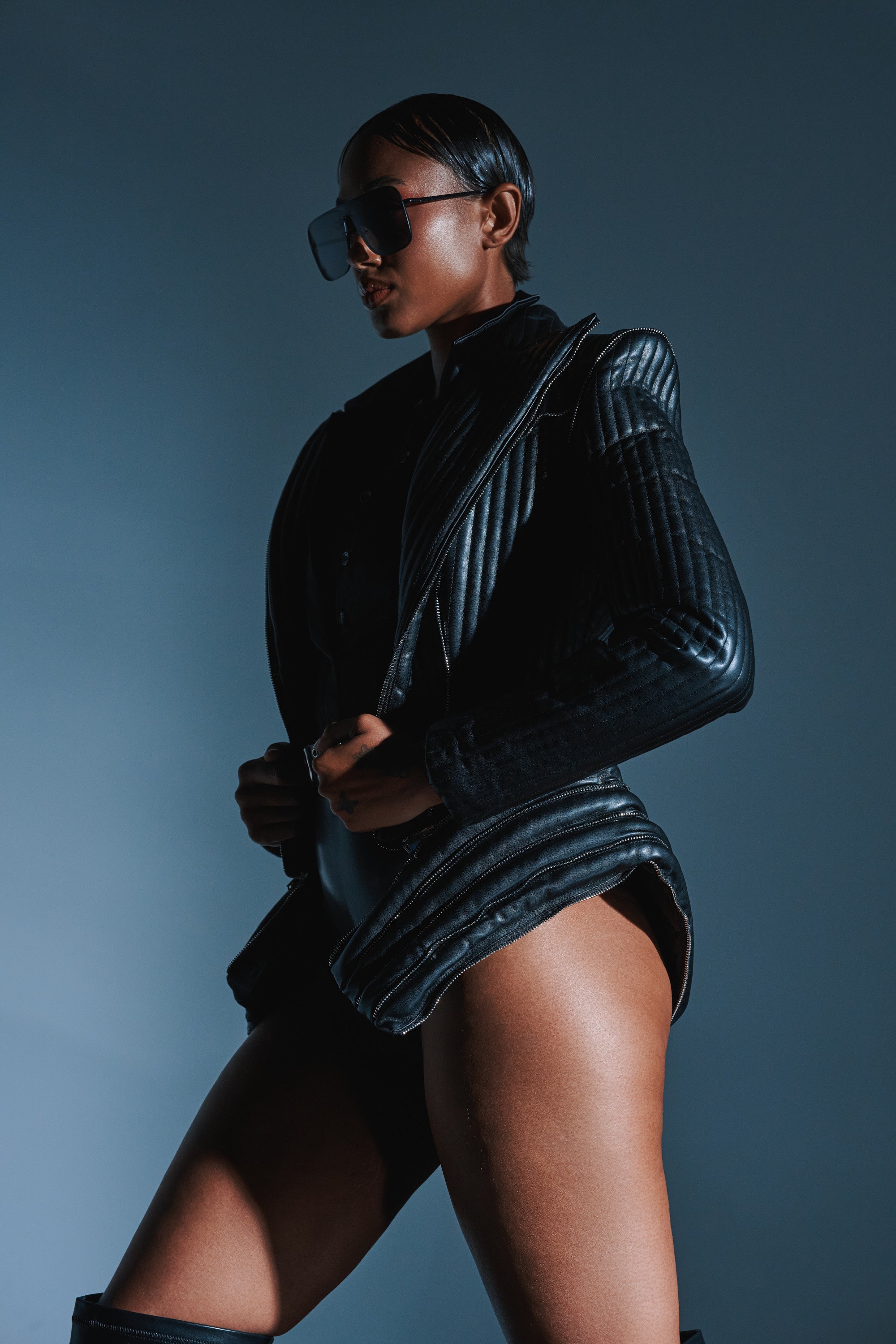 VORTEX FAUX LEATHER BLAZER