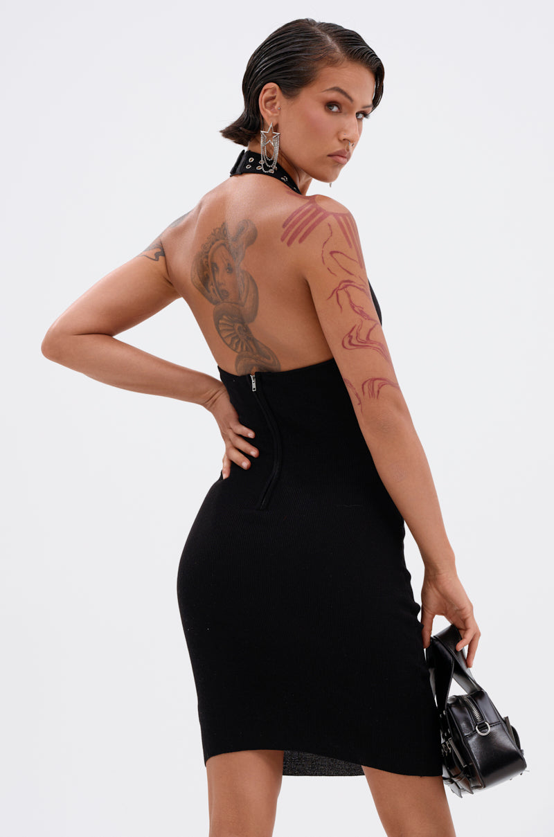 EDGY AND COOL LACE UP KNIT MINI DRESS