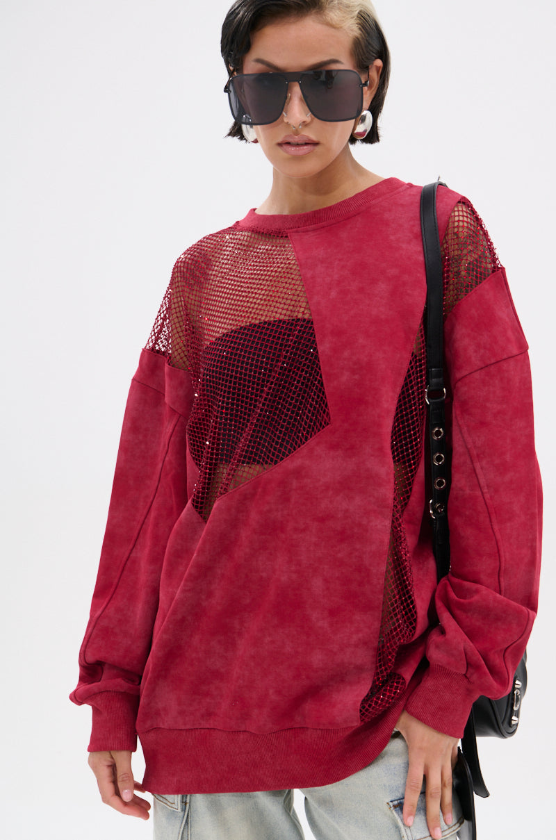 OPEN FOR BUSINESS SWEATSHIRT IN BURGUNDY