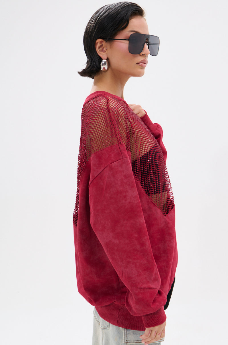 OPEN FOR BUSINESS SWEATSHIRT IN BURGUNDY