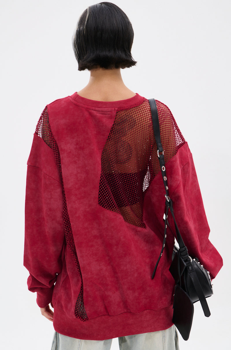 OPEN FOR BUSINESS SWEATSHIRT IN BURGUNDY