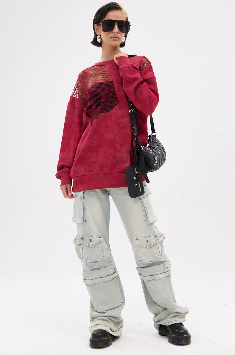 OPEN FOR BUSINESS SWEATSHIRT IN BURGUNDY