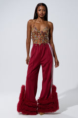 MODERN JAM TRACK PANT WITH TULLE IN BURGUNDY