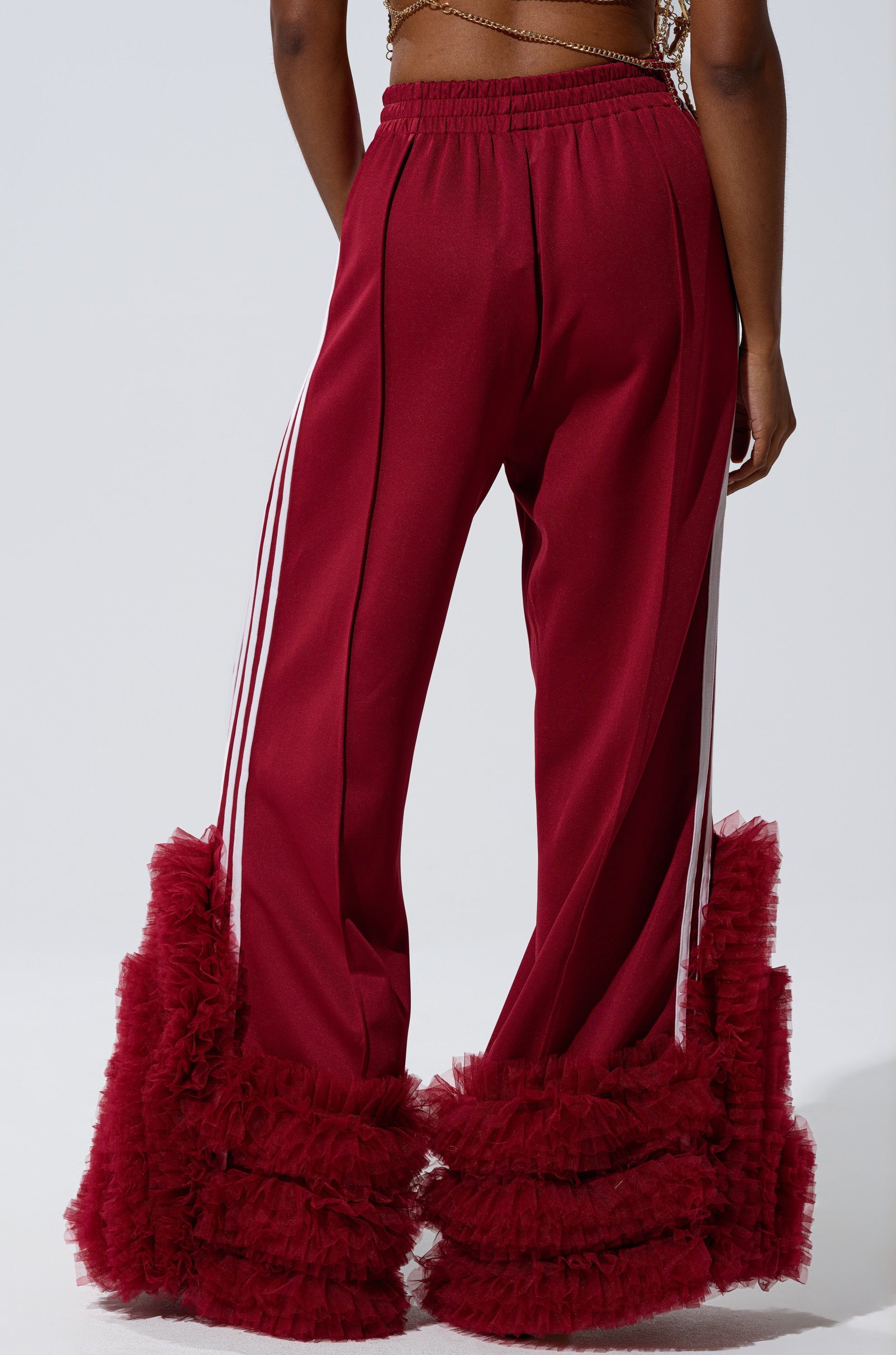 MODERN JAM TRACK PANT WITH TULLE IN BURGUNDY