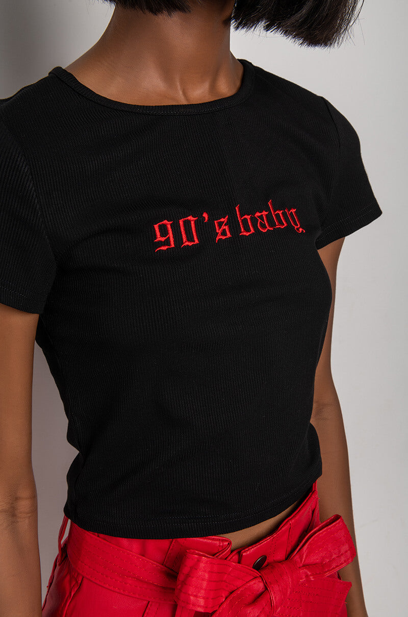90S BABY RIBBED SHORT SLEEVE CROP TEE
