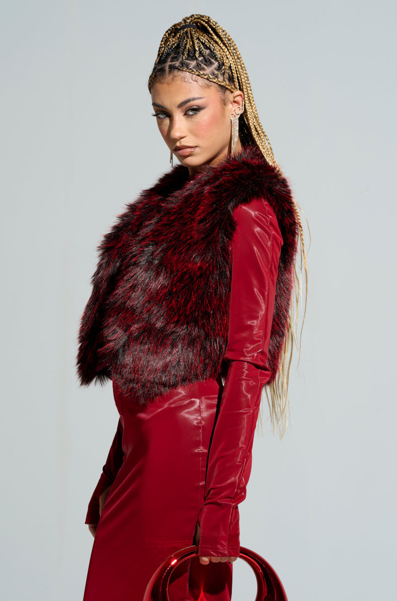 LIGHTS OUT FAUX FUR VEST IN RED