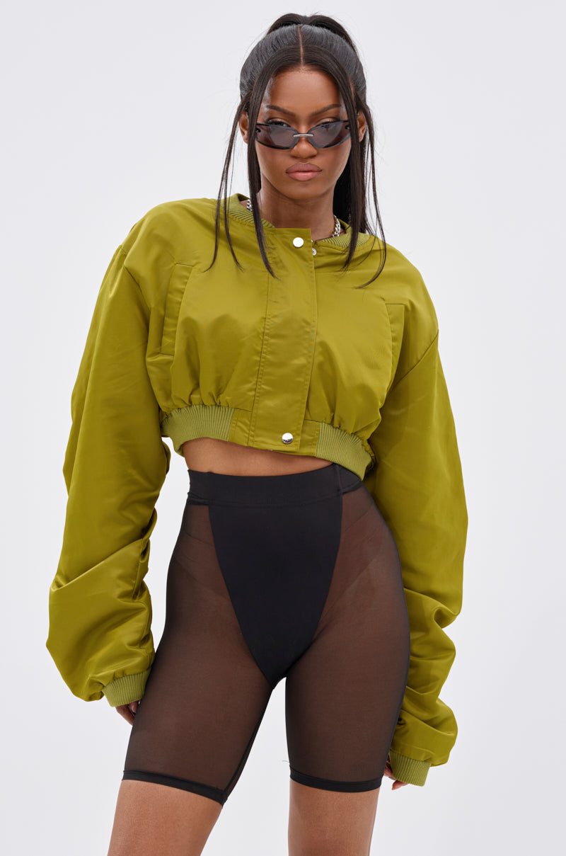 TAKE IT EASY CROPPED BOMBER IN GREEN