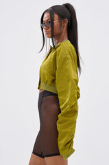 TAKE IT EASY CROPPED BOMBER IN GREEN