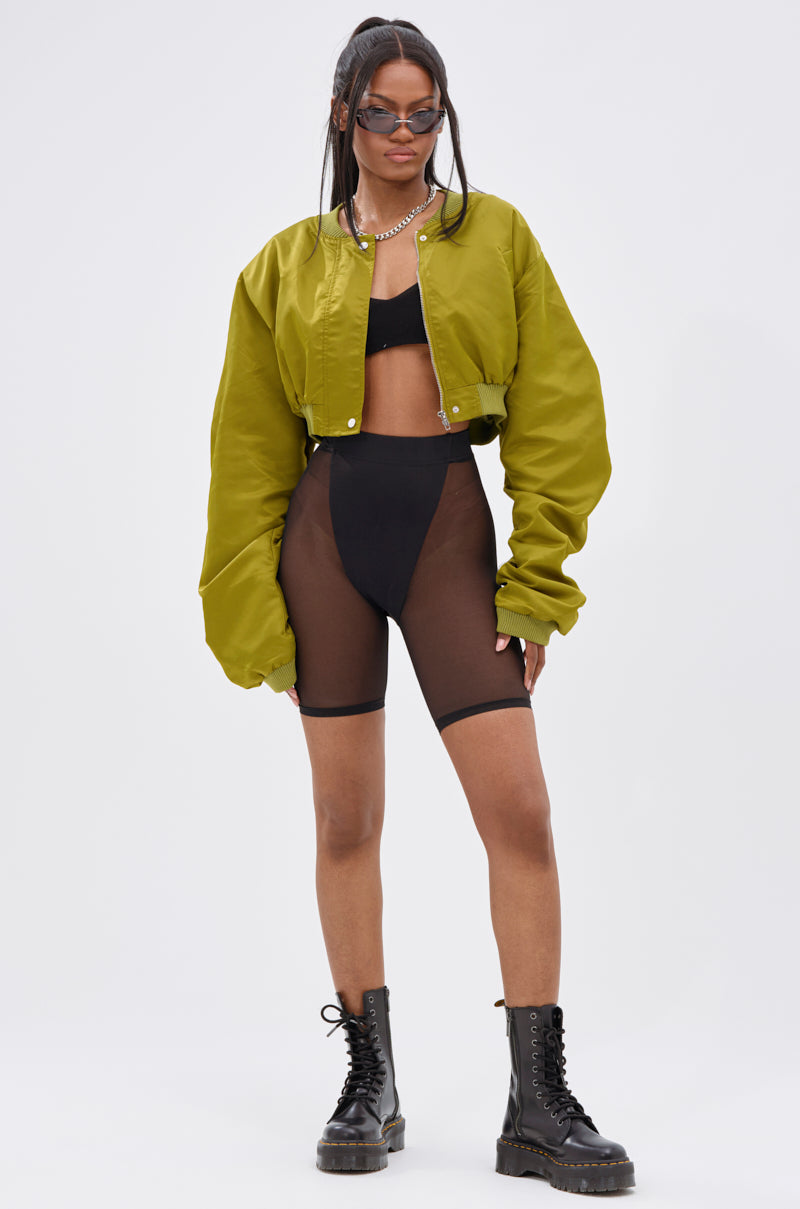 TAKE IT EASY CROPPED BOMBER IN GREEN