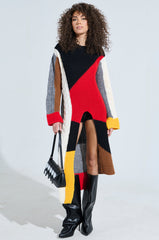 MIXED PATTERN LONG SLEEVE SWEATER DRESS