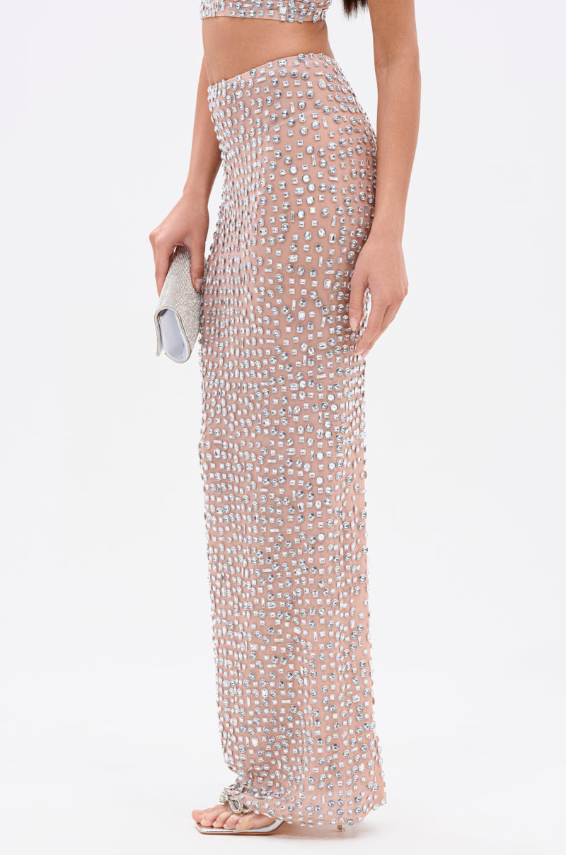 PRETTY LIKE ME RHINESTONE MESH MAXI SKIRT