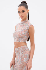 PRETTY LIKE ME RHINESTONE MESH TOP