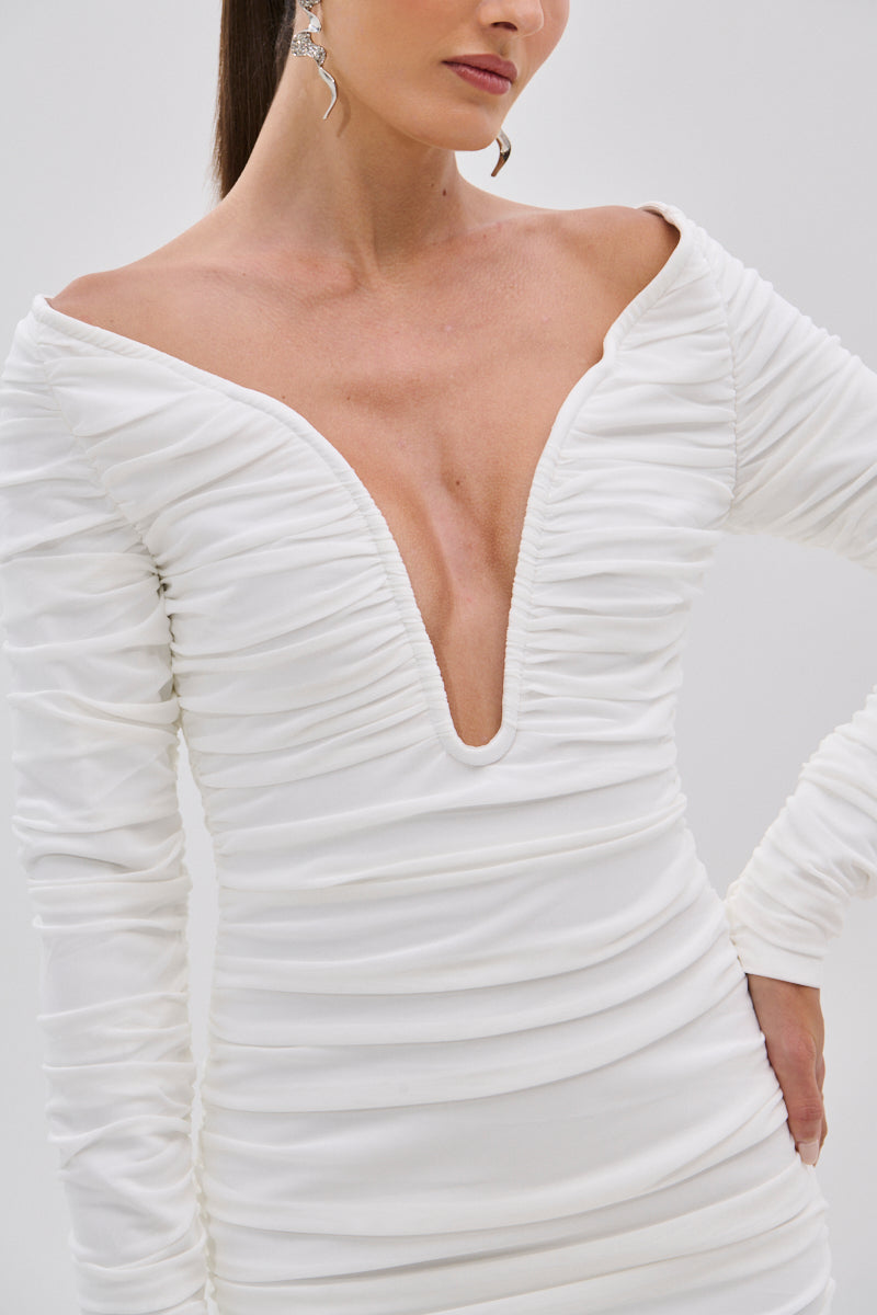 TARAJI BANDAGE MIDI DRESS WITH MESH OVERLAY