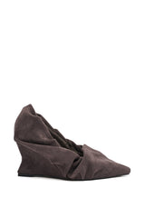 AZALEA WANG AICHA FAUX SUEDE GRAY RUCHED WEDGE PUMP