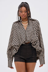 I KNOW WHAT I WANT HOUNDSTOOTH BLOUSE TOP