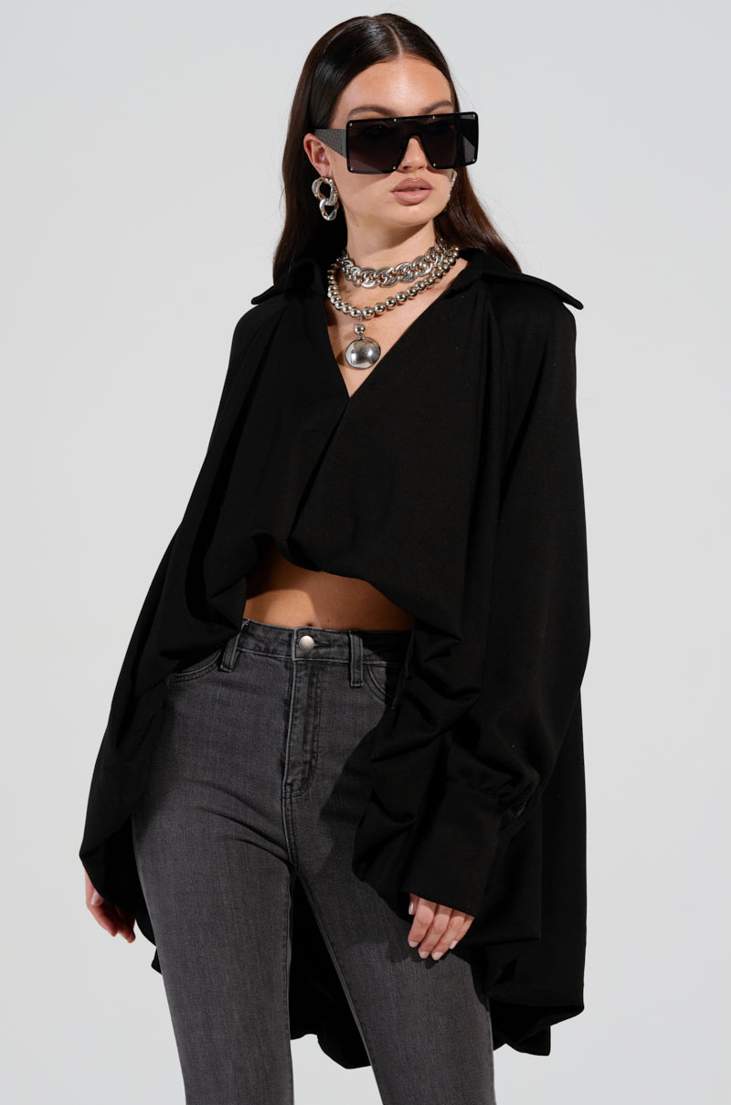 NEW RULES HIGH LOW HEM BLOUSE IN BLACK