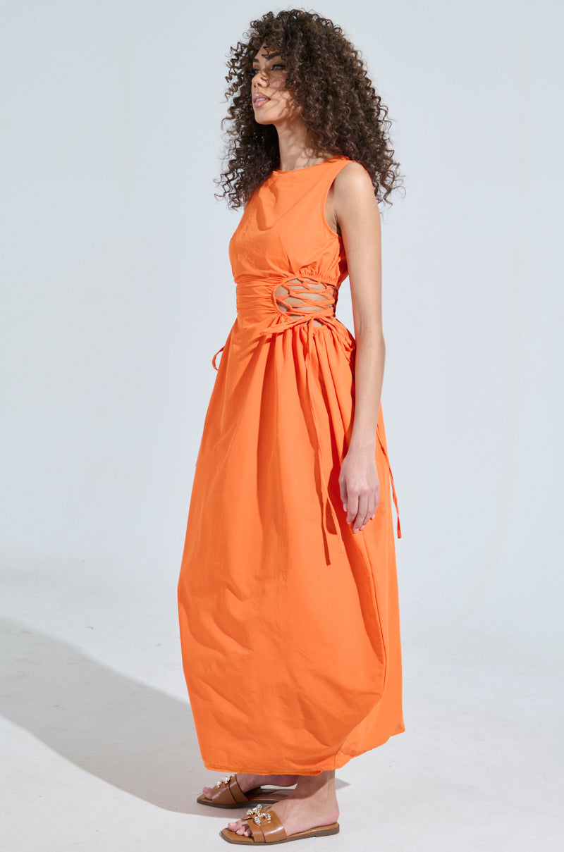 ALINA LACE UP DETAIL MAXI DRESS IN ORANGE