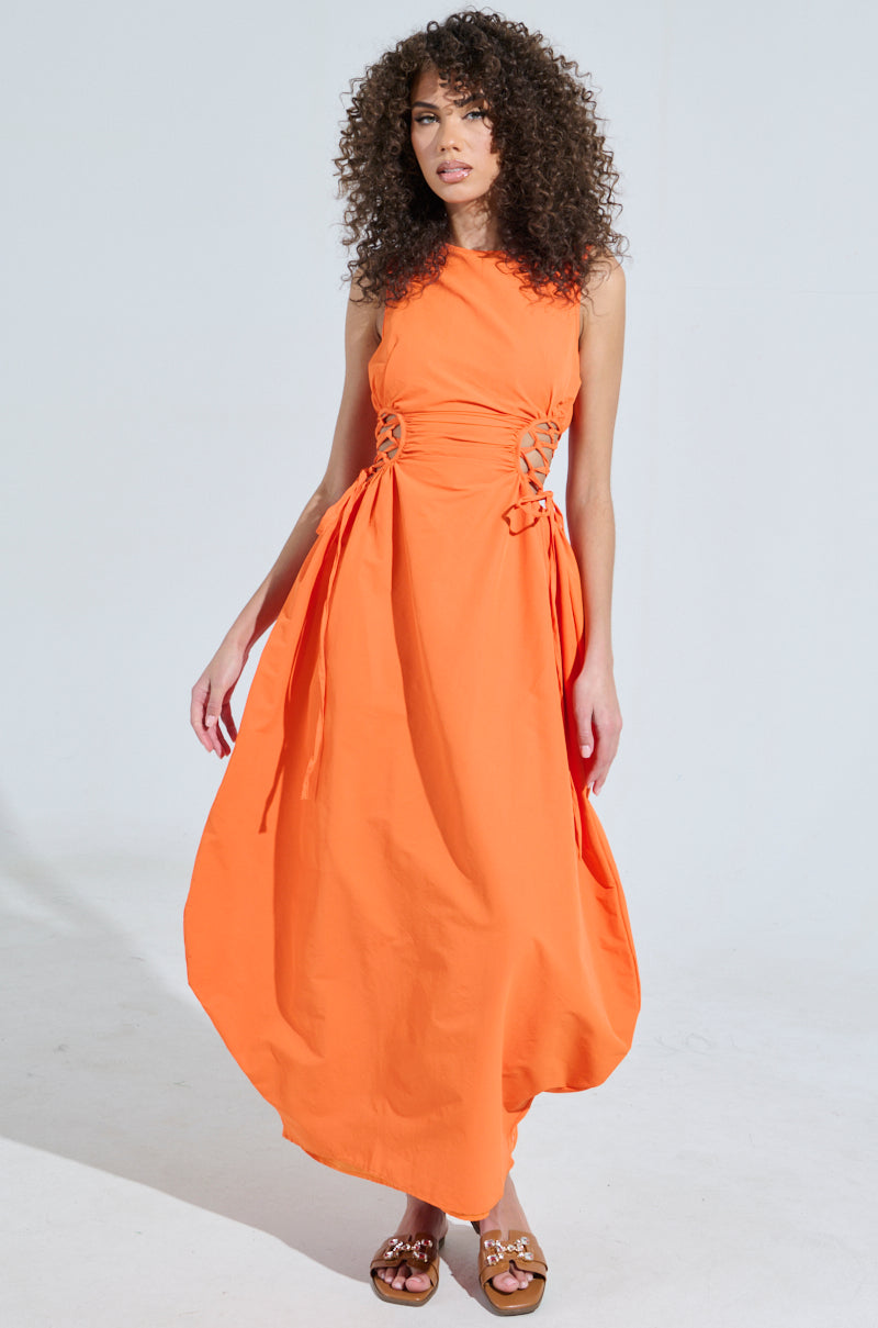 ALINA LACE UP DETAIL MAXI DRESS IN ORANGE