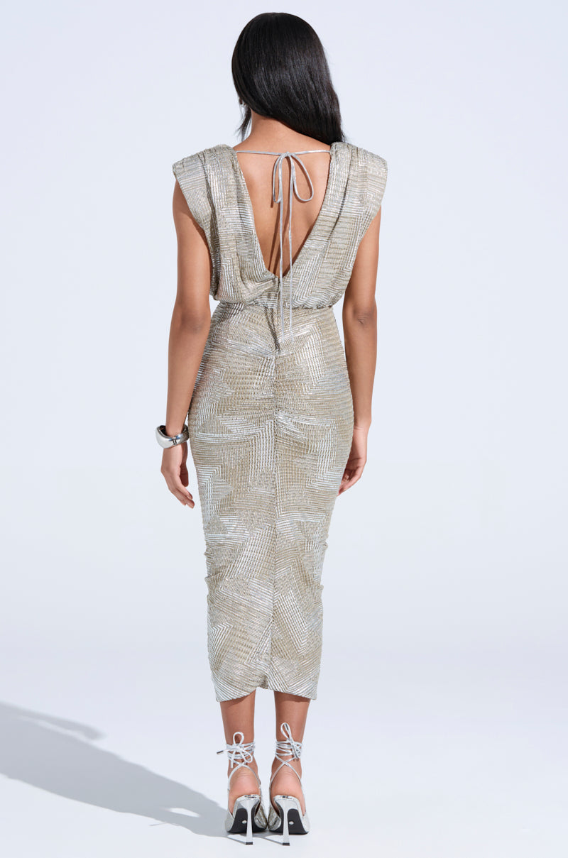 I DO WHAT I WANT METALLIC MIDI DRESS IN BEIGE