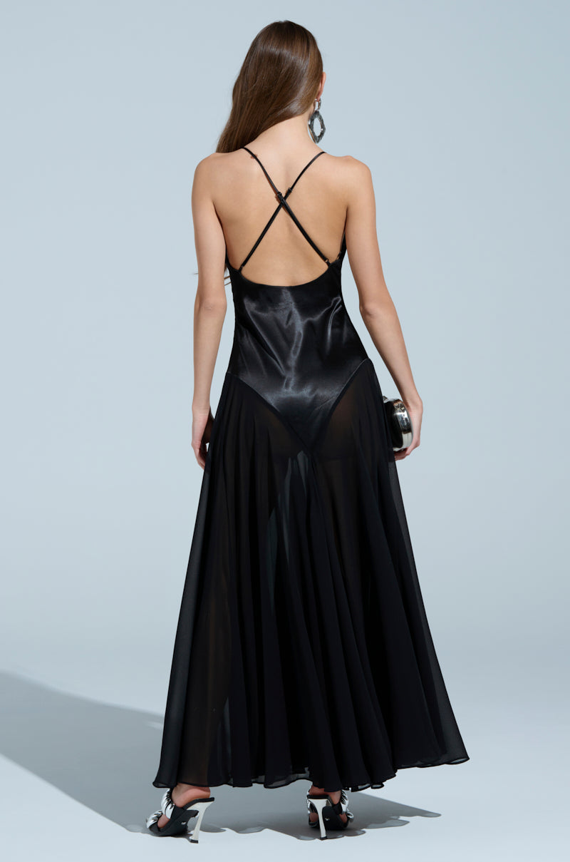 REINA SATIN MESH MAXI DRESS