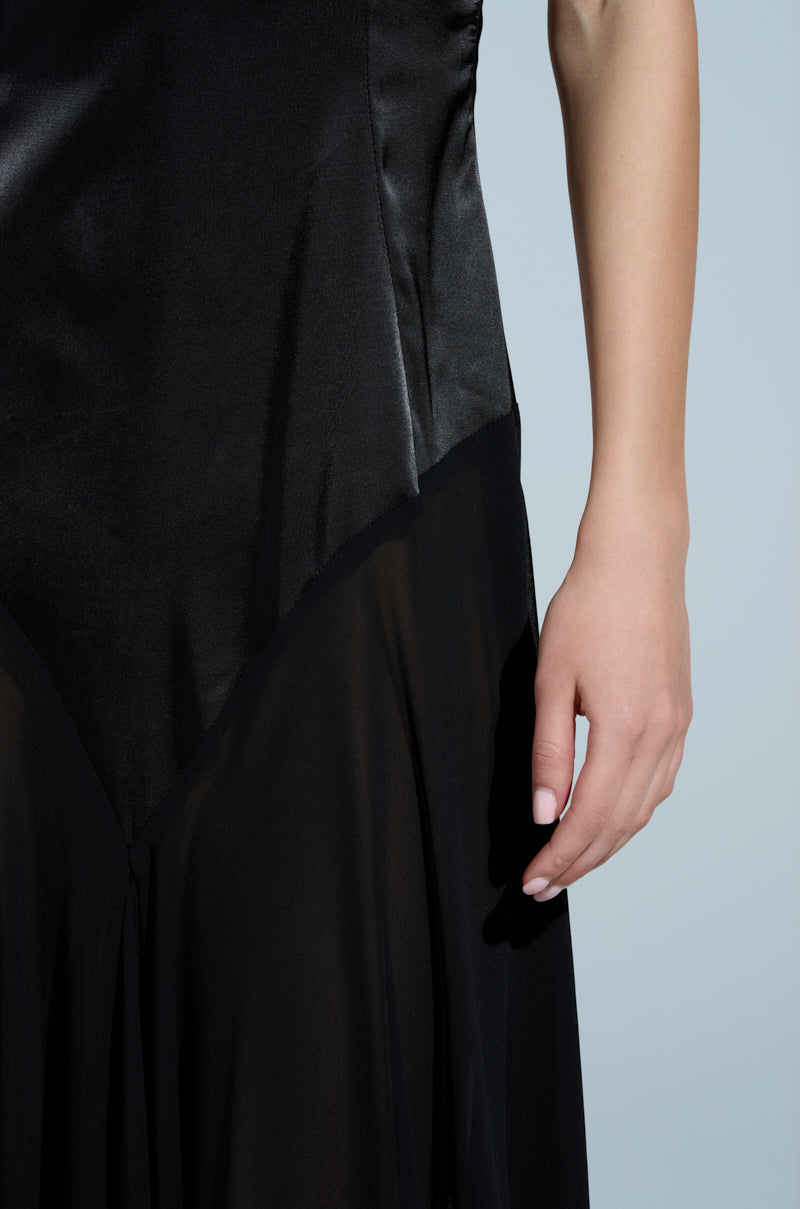 REINA SATIN MESH MAXI DRESS