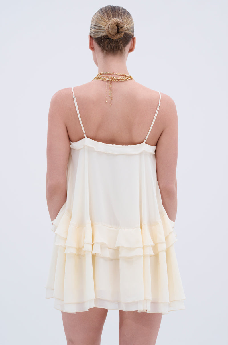 EASY BREEZY RUFFLED MINI DRESS IN IVORY