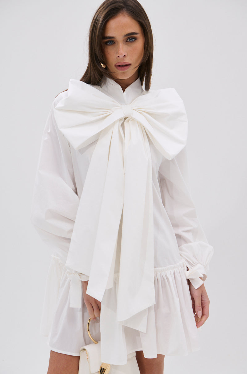 TAKE A BOW POPLIN MINI DRESS