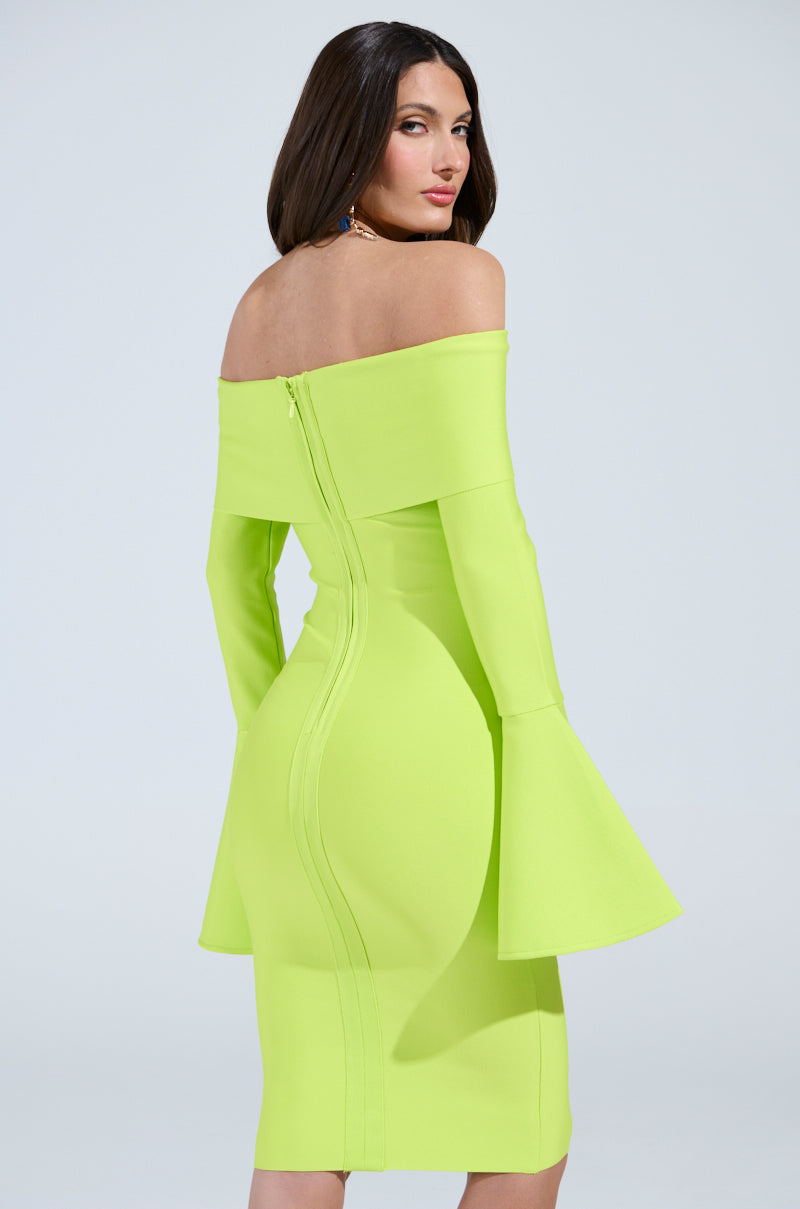 WORK OF ART BANDAGE MIDI DRESS IN LIME