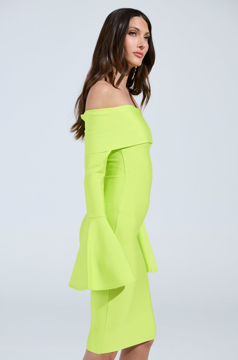 WORK OF ART BANDAGE MIDI DRESS IN LIME