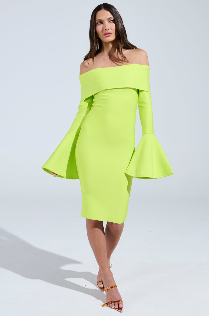 WORK OF ART BANDAGE MIDI DRESS IN LIME