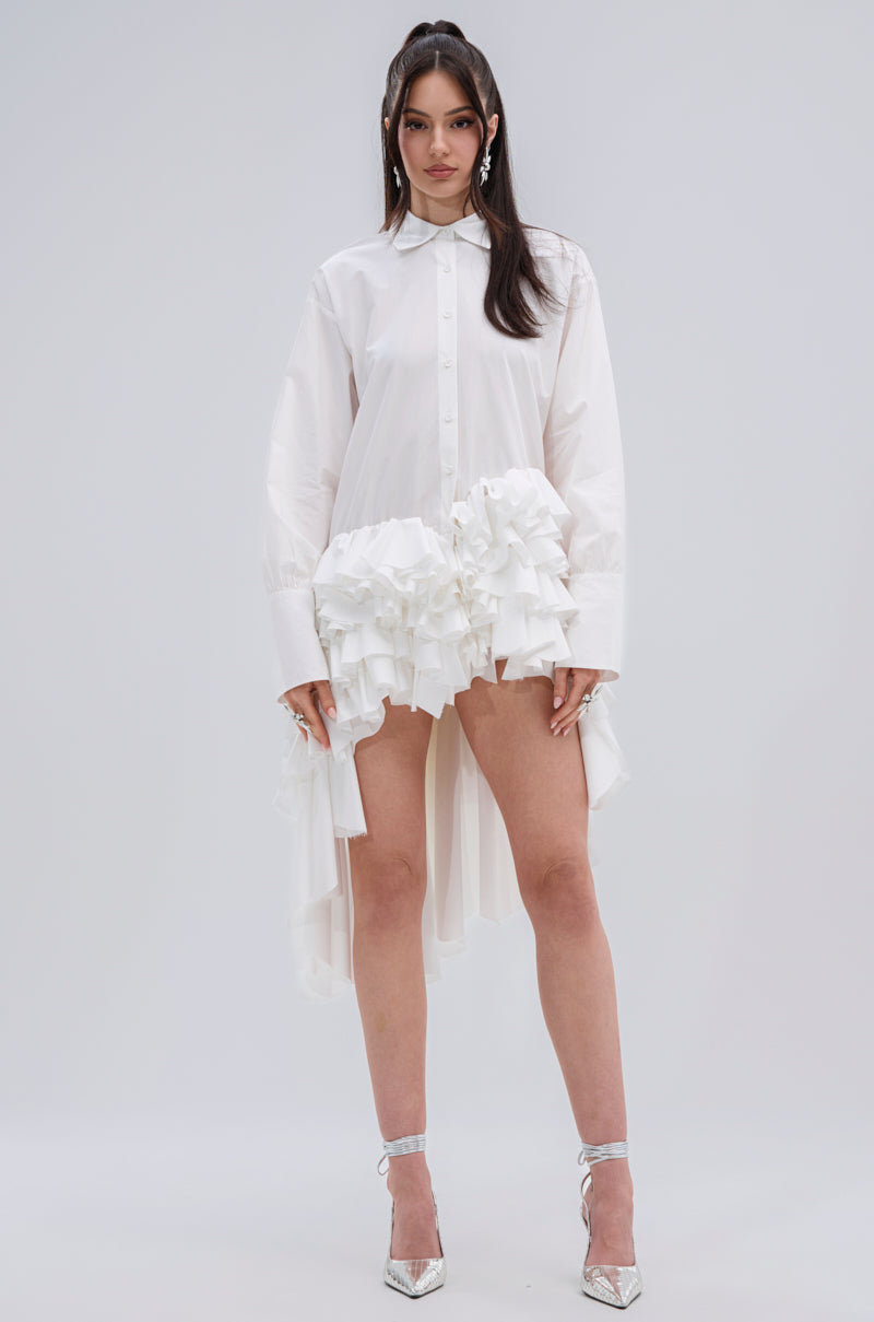 KIND OF A BIG DEAL POPLIN HIGH LOW DRESS IN WHITE