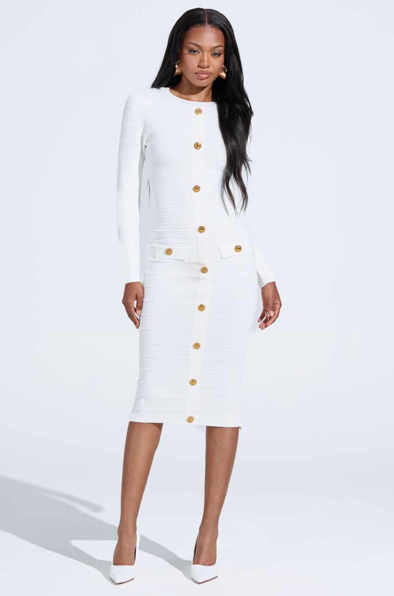 SOMEWHERE ON A BOAT BANDAGE MIDI DRESS