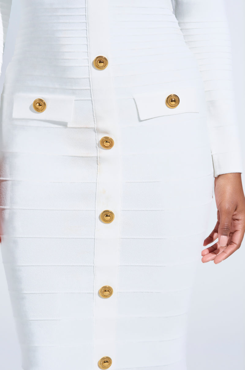 SOMEWHERE ON A BOAT BANDAGE MIDI DRESS