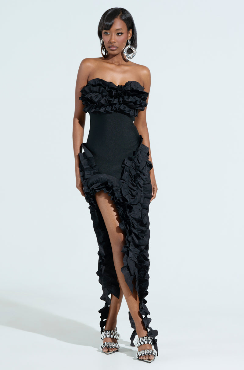 CITY LIGHTS RUFFLE MIDI DRESS