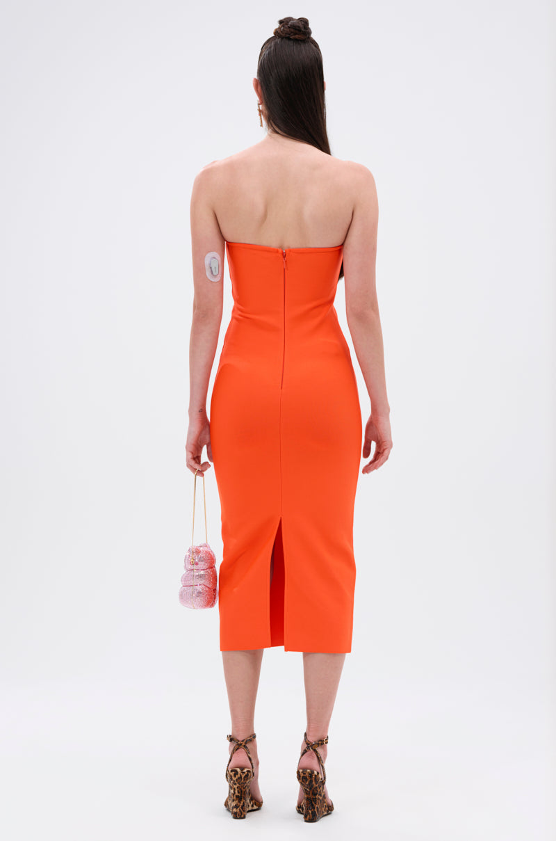 NOT TOO SIMPLE BANDAGE MIDI DRESS IN ORANGE