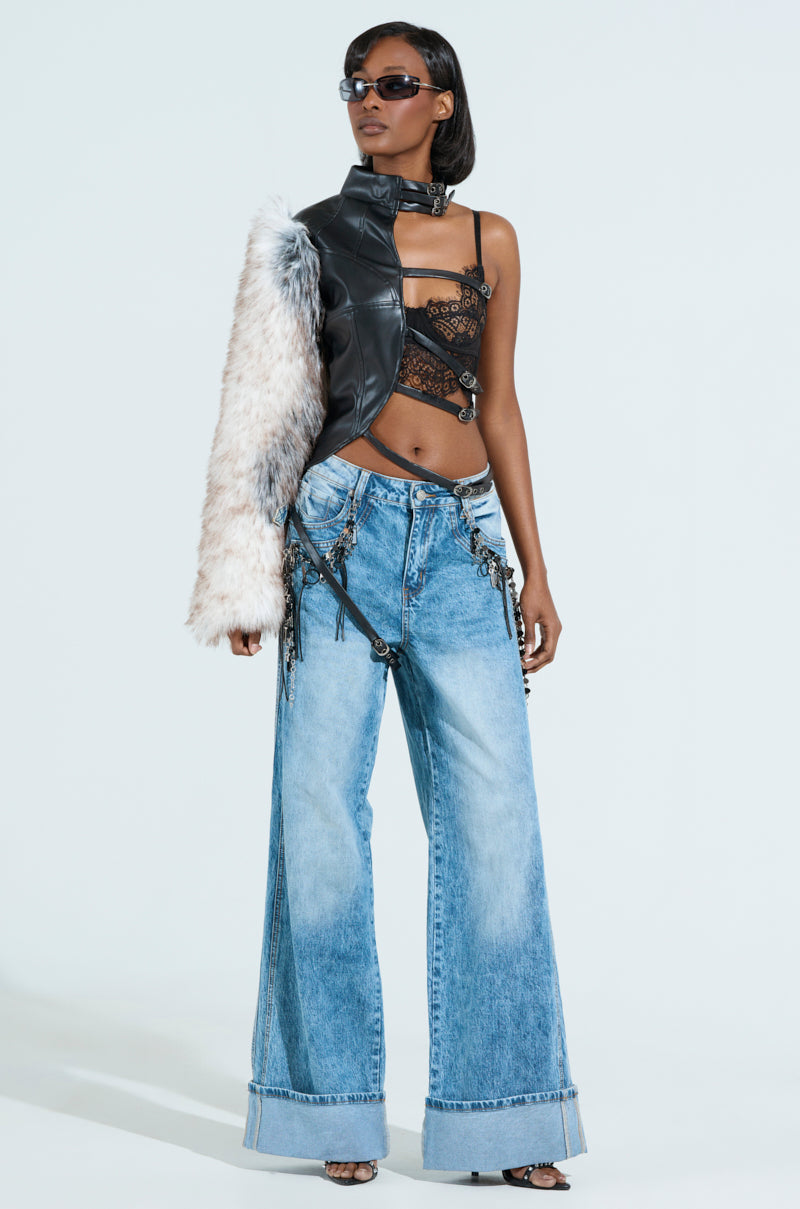 PRETTY RECKLESS FAUX LEATHER HALF THERE TOP