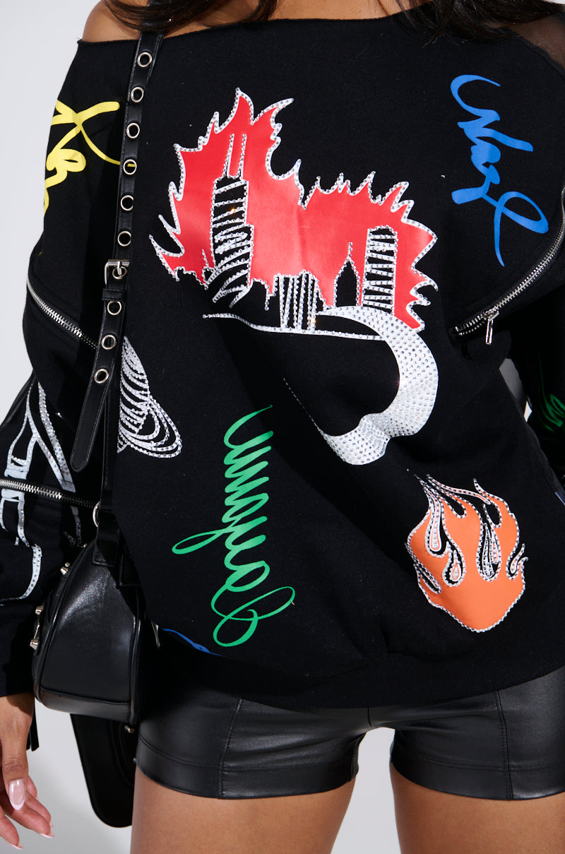 DEEP THOUGHTS OVERSIZED GRAPHIC SWEATSHIRT