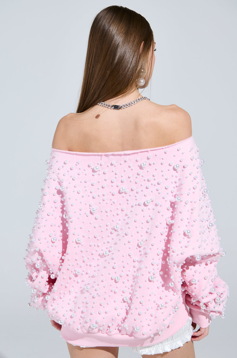 PEARL MADNESS OFF THE SHOULDER SWEATSHIRT