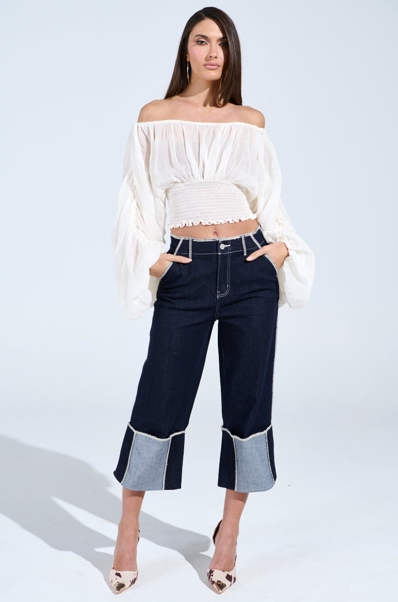 KOA FLOWY PLEATED LONG SLEEVE BLOUSE