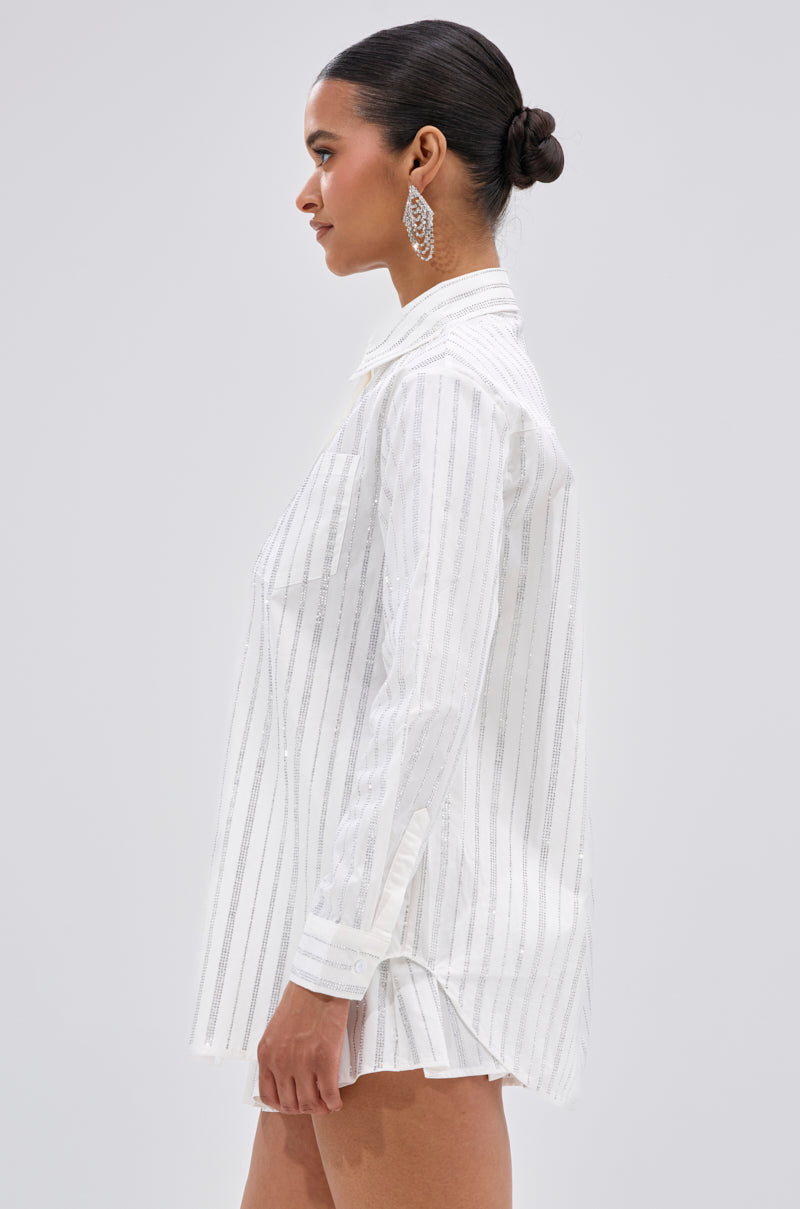 ONTO THE NEXT EMBELLISHED BUTTON DOWN TOP IN WHITE