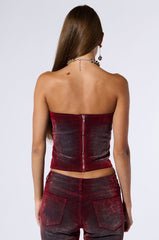 CRYSTAL VELVET DENIM CORSET IN RED