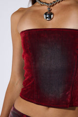 CRYSTAL VELVET DENIM CORSET IN RED